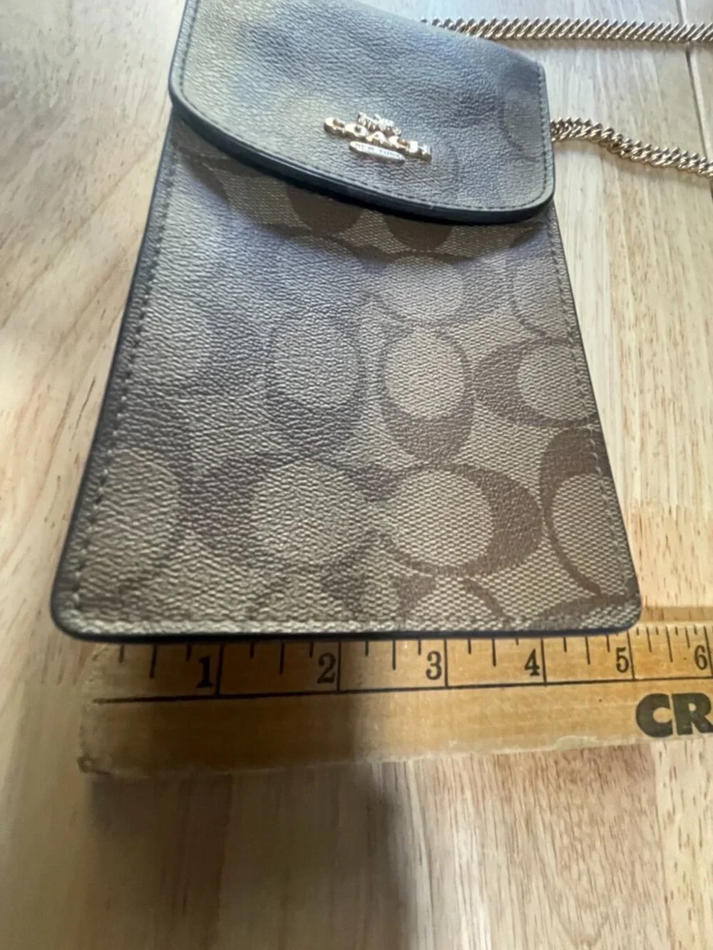 Coach Signature Phone Crossbody Wallet Chain Strap Brown Khaki PVC - Picture 9 of 14